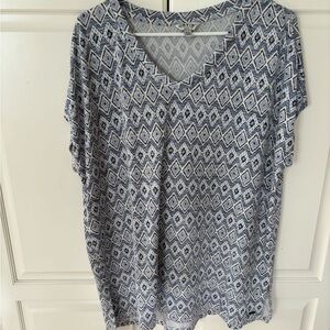 Orvis Womens Shirt Blue V Neck Short Sleeve Polyester Rayon Blend‎ Tunic size XL